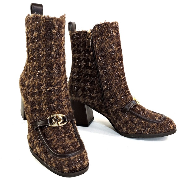 PAOLA FABIANI 🇮🇹 WOMEN'S BROWN FABRIC COMFORT FASHION WINTER BOOTIE - Picture 1 of 7